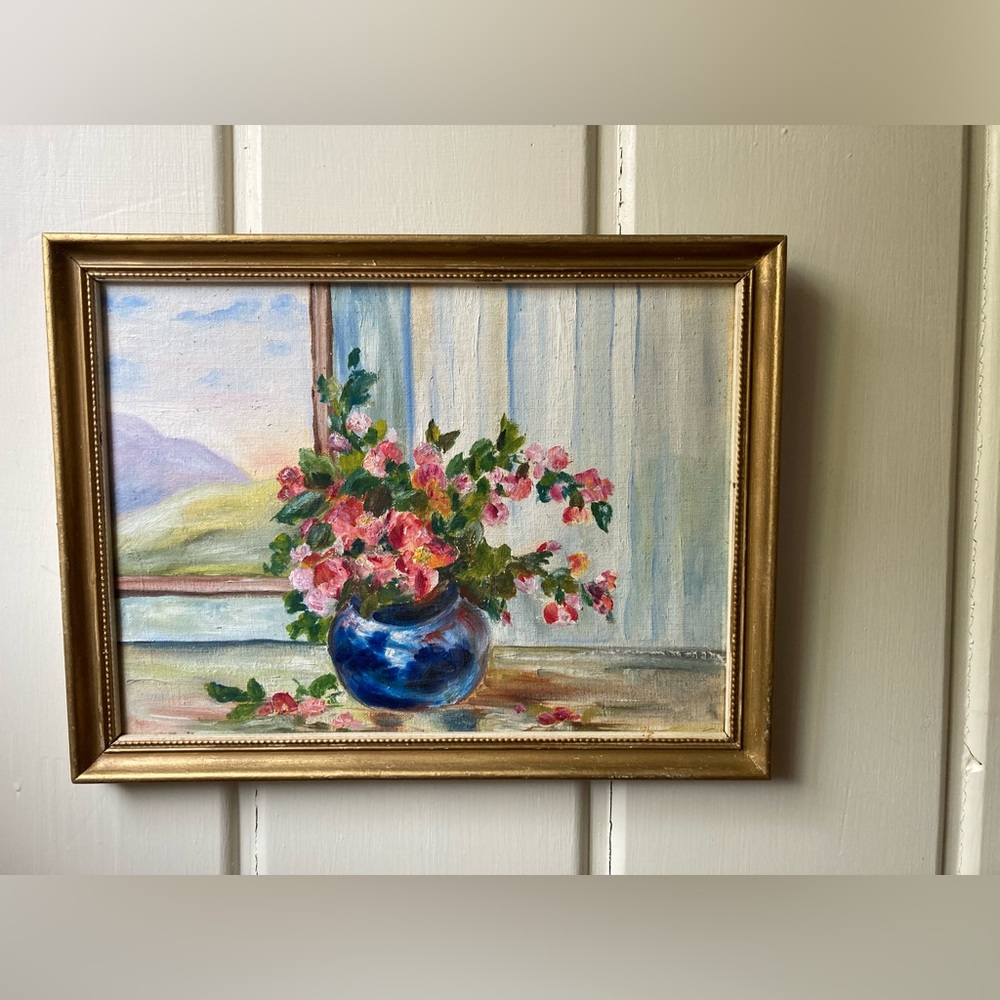 Floral Still Life Painting in Gold Frame